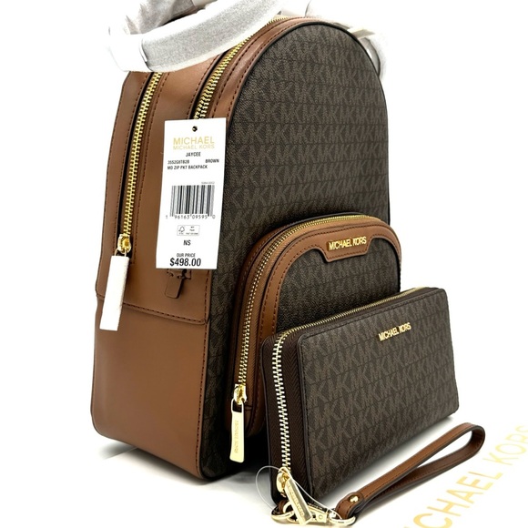 Michael Kors Jaycee Medium Backpack & Continental Wallet Wristlet Brown/Gold main image 4